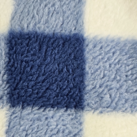 J. Crew BJ129 Blue White Buffalo Check Woven Sherpa Zip Up Jacket Chest Pocket - Picture 5 of 8